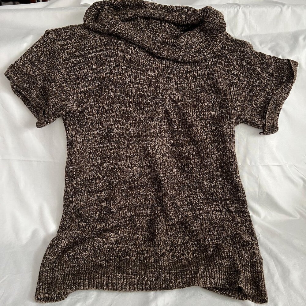 Cato Woman Brown/Beige Short-Sleeve Knit Sweater With Cowl Neck Size 18/20W Soft